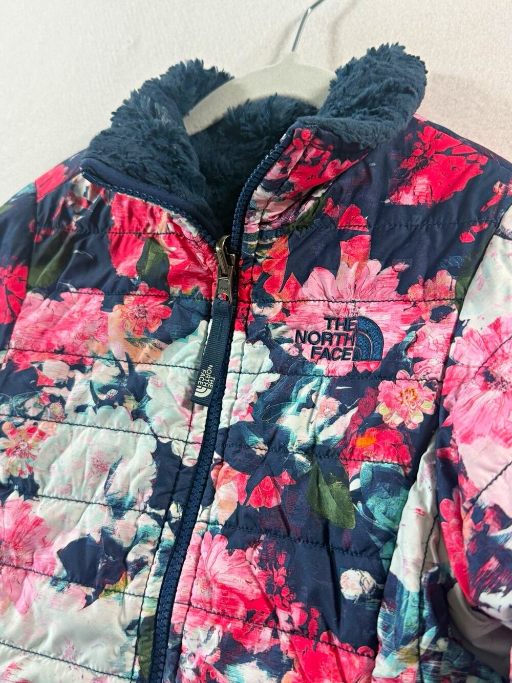 The North Face Girls 7/8 Reversible Floral Puffer Sherpa Fleece Jacket
